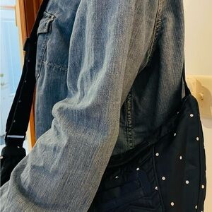 Lug Boomerang Navy Polka Dot Crossbody Bag